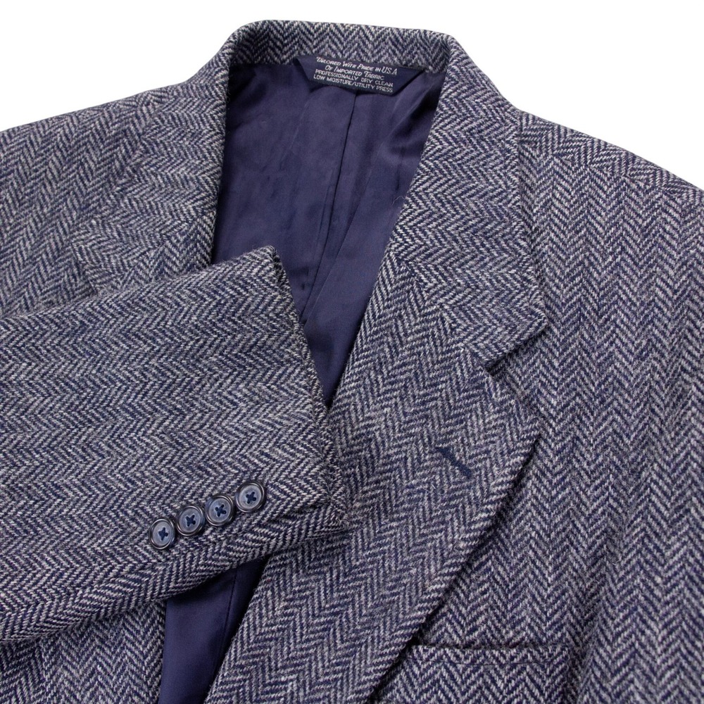 VTG Harris Tweed Lands End Mens 41R Blue Blazer Jacket Wool‎ Herringbone USA